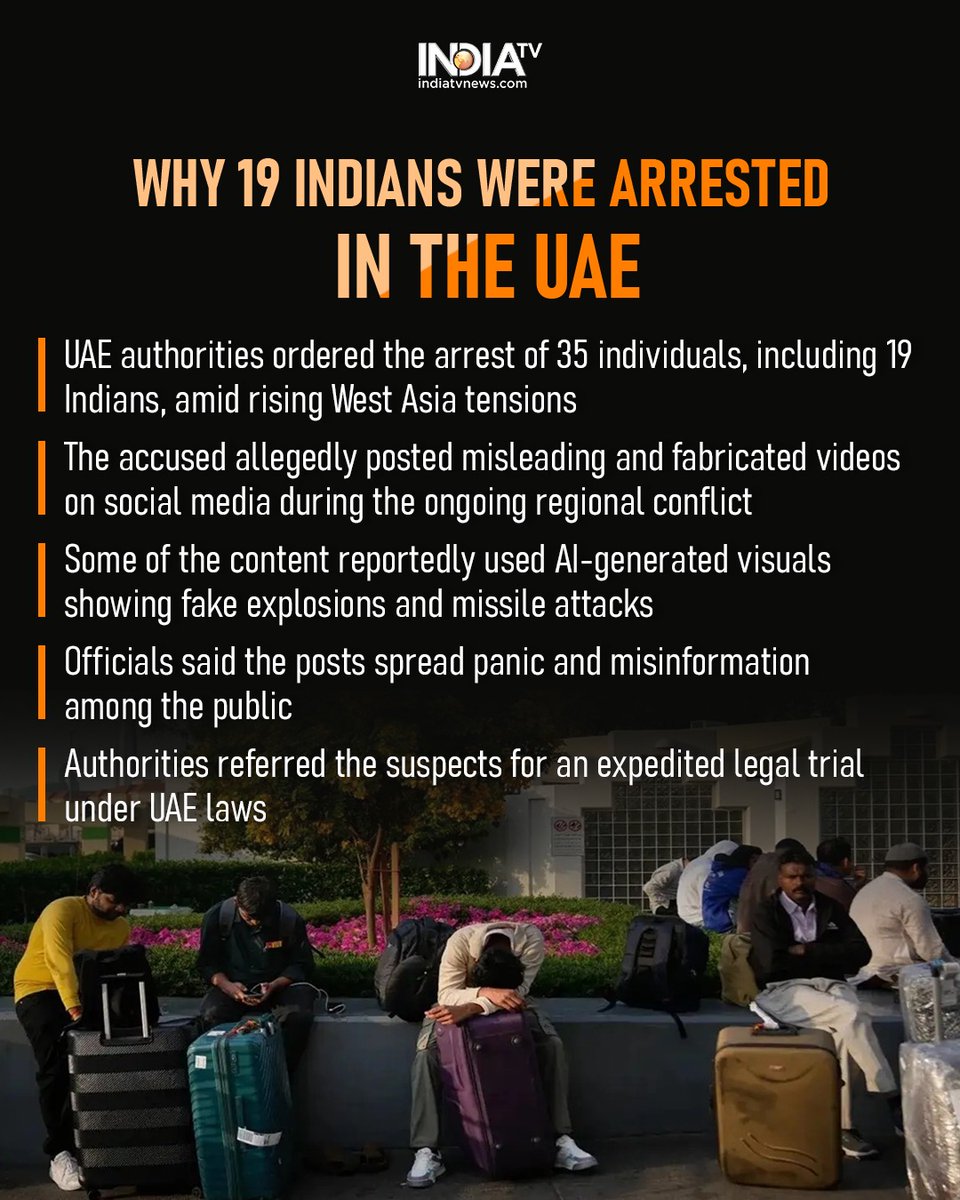 indiatv's tweet image. Amid rising regional tensions in Middle East, the UAE has ordered the arrest of 35 individuals in connection with the circulation of misleading and fabricated content on social media

Read more here:
tinyurl.com/j456hyuu

#iranisraeluswar #unitedarabemirates #socialmediapost