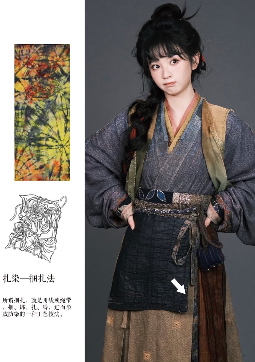 CcEva_'s tweet image. Her clothing showcases many traditional techniques: zharan, plantbased dyeing, and embroidery
It reflects the everyday #hanfu of ordinary ppl; while it lacks ornate patterns but adds color and personal touch through various thoughtful details

#逐玉 
#ChineseArt 
#PursuitofJade