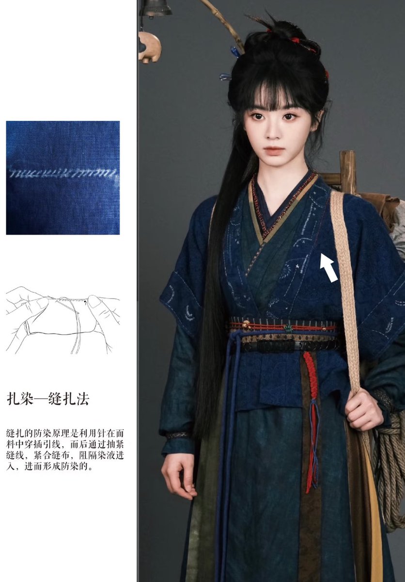 CcEva_'s tweet image. Her clothing showcases many traditional techniques: zharan, plantbased dyeing, and embroidery
It reflects the everyday #hanfu of ordinary ppl; while it lacks ornate patterns but adds color and personal touch through various thoughtful details

#逐玉 
#ChineseArt 
#PursuitofJade