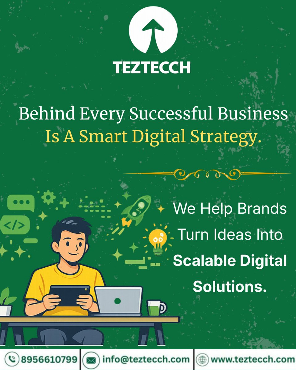 teztecch's tweet photo. Great ideas are just the beginning. The real magic happens when you pair that vision with a smart digital strategy.

Ready to scale? Let’s build your strategy together.
🌐 https://t.co/4TROs9aSJt
📩 info@teztecch.com
📞 8956610799

#Teztecch #DigitalStrategy #ScalableBusiness https://t.co/hB7FP779Xf