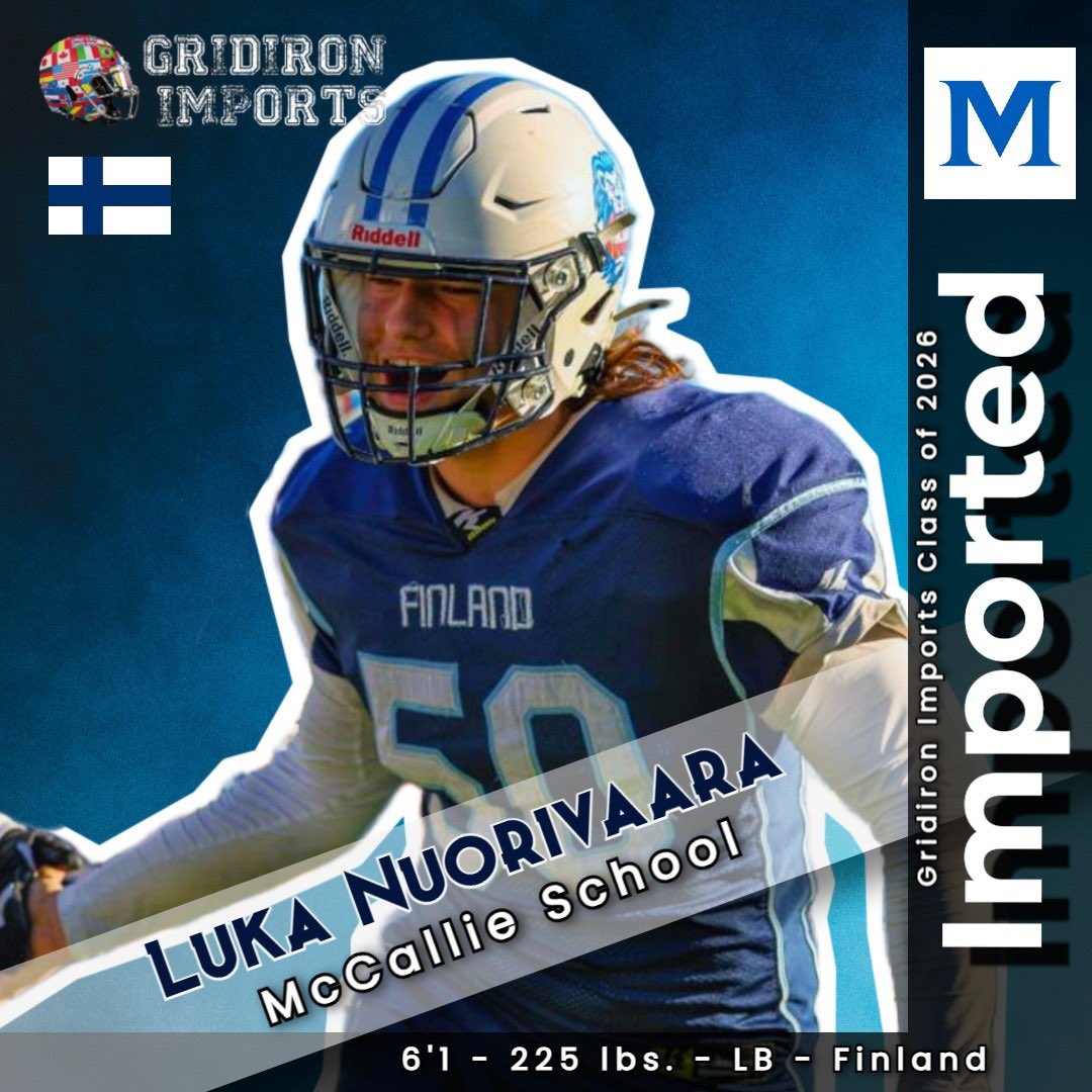 GridironImports's tweet photo. Physical fast Finnish  linebacker @Luk4Nuorivaara is bound for the States this summer! His next stop is in Tennessee at @McCallieFB. 

A standout for the @WolverinesAF Luka is going to make an impact in the US- that is a certainty! https://t.co/VYktKVUrdP
