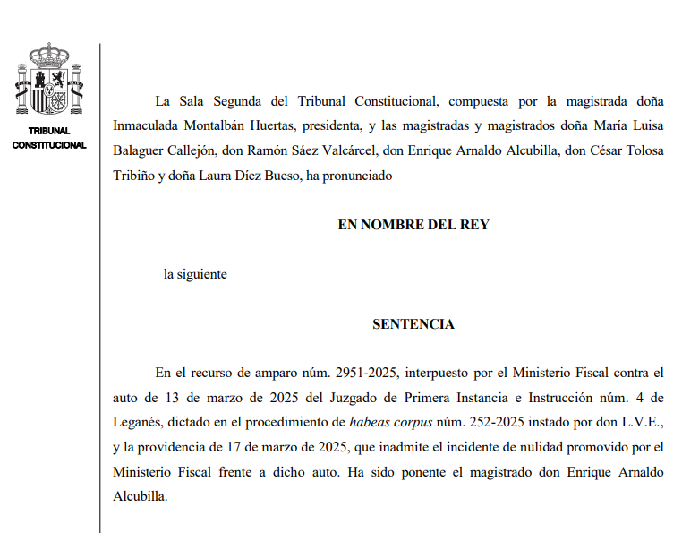 Sentencia | El Tribunal Constitucional estima por unanimidad un recurso de amparo interpuesto por el Ministerio Fiscal contra la inadmisión de una petición de habeas corpus de un detenido tribunalconstitucional.es/NotasDePrensaD…