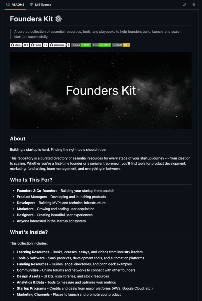 🚨BREAKING: Someone just dropped the ultimate startup toolkit for free.

It's called Founders Kit and it has every resource a founder needs to go from idea to IPO.

Paul Graham essays. YC courses. Pitch deck examples. Fundraising guides. 200+ tools across design, analytics,