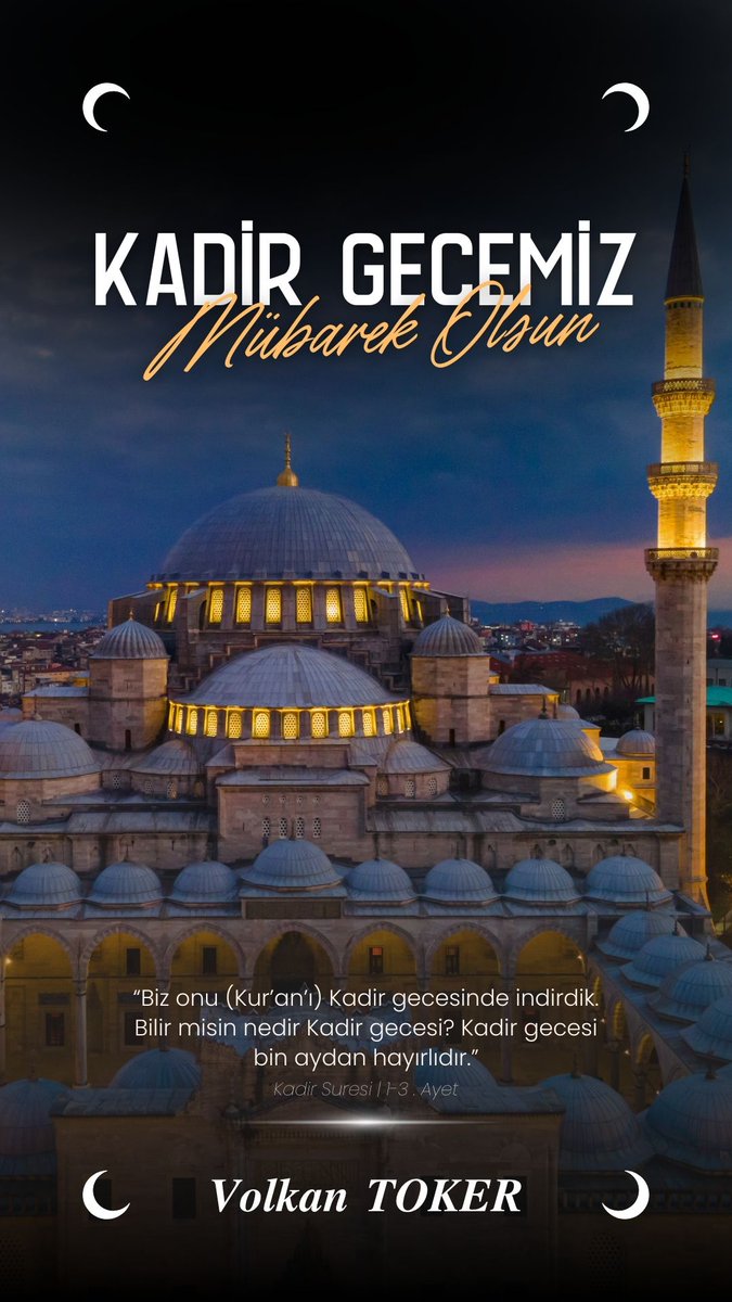 “Kadir Gecemiz Mübarek Olsun.
Rahmet ve mağfiret kapılarının açıldığı, bin aydan daha hayırlı olan bu mübarek gecenin hanelerinize huzur getirmesini temenni eder, dualarınızın kabul olmasını dileriz.”