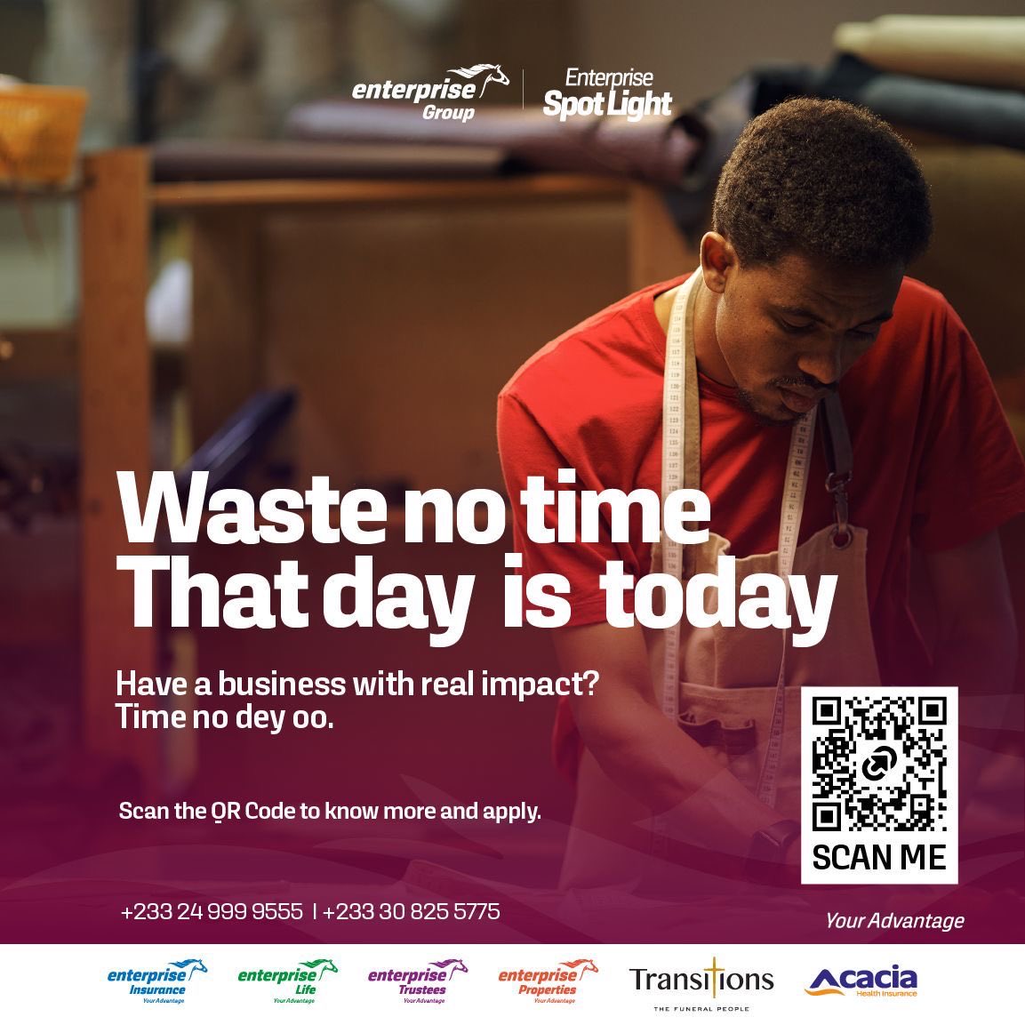 That day is today. Stop waiting for "someday" and make today the day you apply for the Enterprise Spotlight. Your breakthrough awaits. Scan the QR Code. +233 24 999 9555 | +233 30 825 5775 #EnterpriseGroup #EnterpriseSpotLight