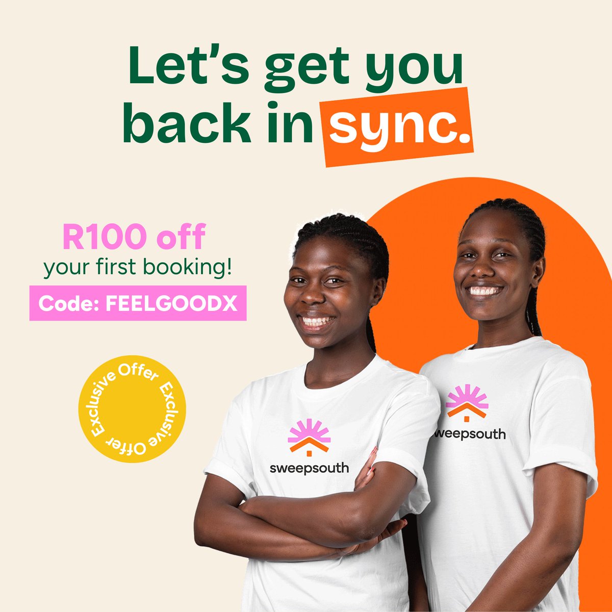 SweepSouthSA's tweet photo. Feeling a little out of balance? Let’s fix that. 😉

Get R100 off when you book your first service with code: FEELGOODX✨

Try it now: https://t.co/YKCg6Zxv7J

#sweepsouthsa #homecleaningservices  #sweepsouth https://t.co/gIXp0E4l4N