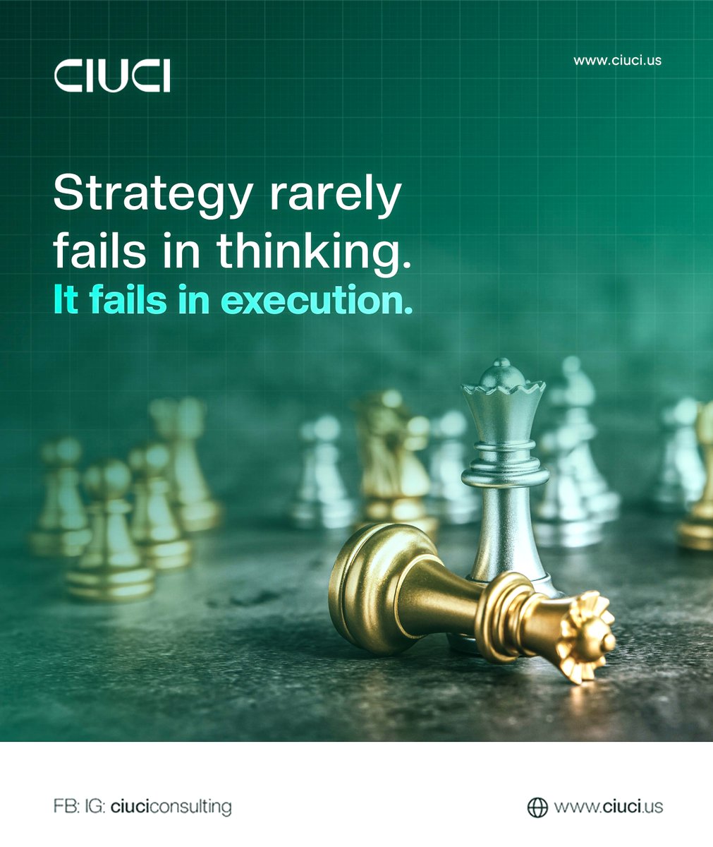 CiuciConsulting's tweet photo. Experience has revealed that strategy rarely fails in the boardroom, it fails in the execution. Approval aligns people, and execution ensures results are delivered. Without that capability, even the most compelling strategy is theoretical.

#Ciuci #StrategyExecution #Leadership https://t.co/g7fx84CVgh