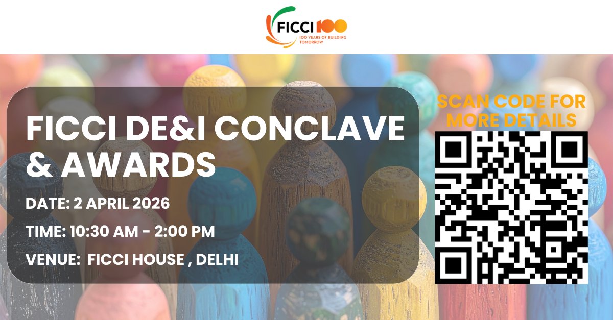 ficci_india's tweet image. Be part of the FICCI DE&amp;amp;I Conclave &amp;amp; Awards 2026, a platform bringing together leaders, #changemakers, and organizations committed to building #inclusive workplaces on 2 April at Federation House.

To attend, register at meet.ficci.in/invitee-form.a…