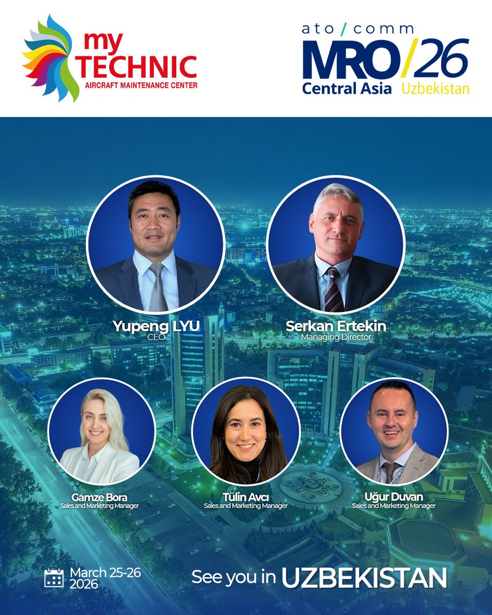 We are pleased to announce that myTECHNIC will be attending MRO Central Asia this year.

Will be there to meet industry partners, discuss aircraft maintenance solutions, and explore new opportunities in the aviation sector.

We look forward to connecting with you.
.
myTECHNIC