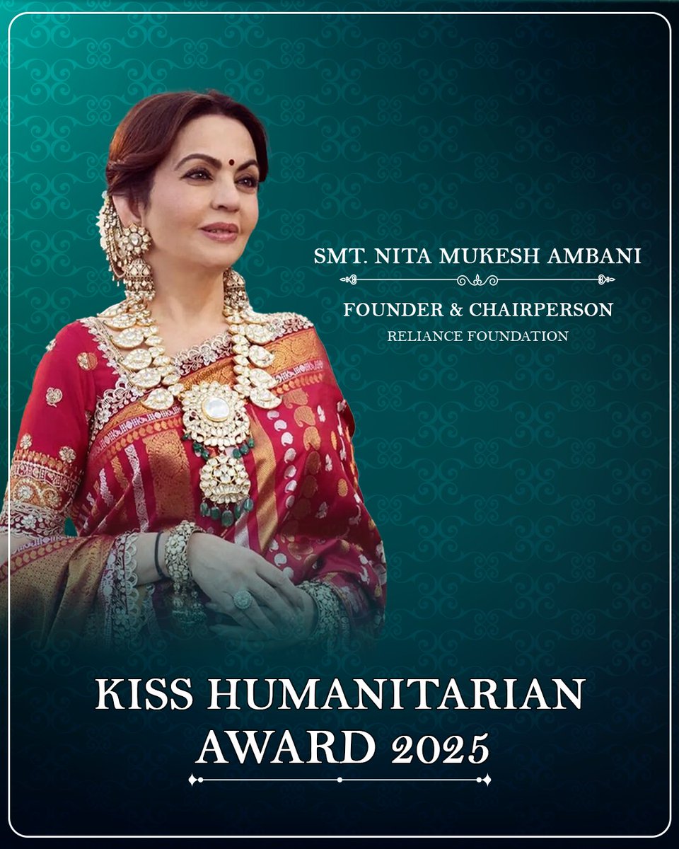 coe_exam's tweet photo. A moment of pride for all of us as #KISSHumanitarianAward recipient Nita Mukesh Ambani is celebrated for her remarkable humanitarian work through the Reliance Foundation. Her dedication to social development continues to inspire millions.
 @KISSFoundation @achyuta_samanta https://t.co/eVMITBNoYQ