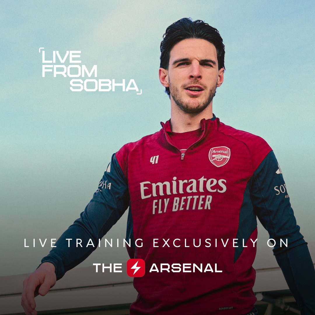 Arsenal's tweet photo. 🚨 LIVE NOW: Pre-Bayer Leverkusen training

Step inside Sobha Realty Training Centre, exclusively on The Arsenal ⚡️