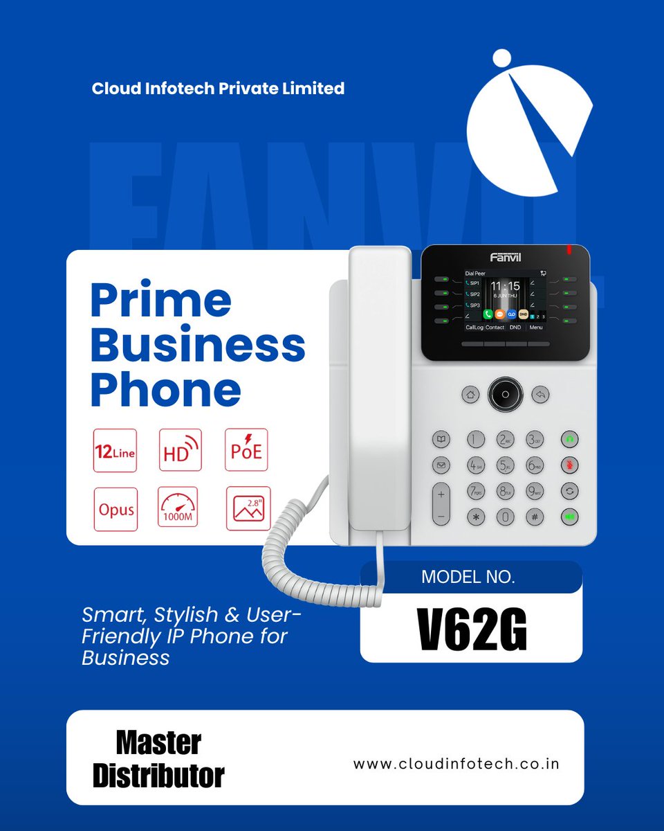 CloudInfotech1's tweet image. Stylish design, smarter business calls. ☎️
 Fanvil V62G IP Phone with 2.8” HD color display &amp;amp; 6-way conferencing — built for modern workplaces.
Fanvil’s Master Distributor – Trusted Nationwide.

Explore: cloudinfotech.co.in/fanvil/sip-pho…

#Fanvil #BusinessCommunication #SmartOffice