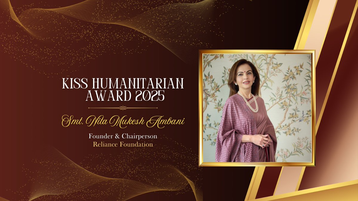dipalibal's tweet photo. Service, empathy and commitment come together beautifully in the work of #KISSHumanitarianAward recipient Smt. Nita Mukesh Ambani.
@KISSFoundation @achyuta_samanta https://t.co/QUuP3p7uVf