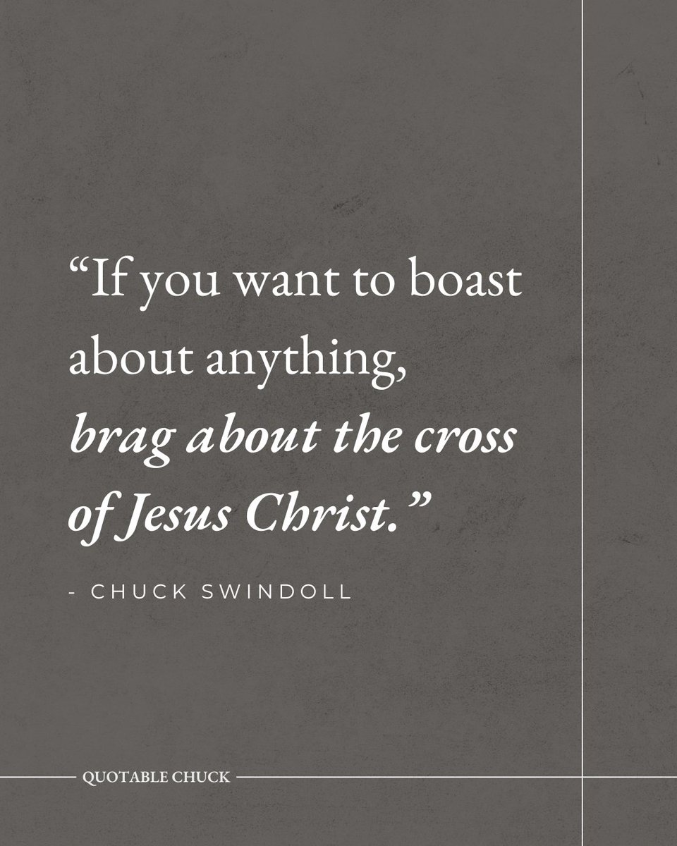 chuckswindoll's tweet photo. The cross is our only boast, because it's the one thing we didn't do.

We didn't earn it. We didn't deserve it. We couldn't replicate it. All we can do is receive it and point to it. As we approach Easter, let the cross recalibrate what you celebrate. Not your resume. Not your record. The cross. 

That's where the real glory is.