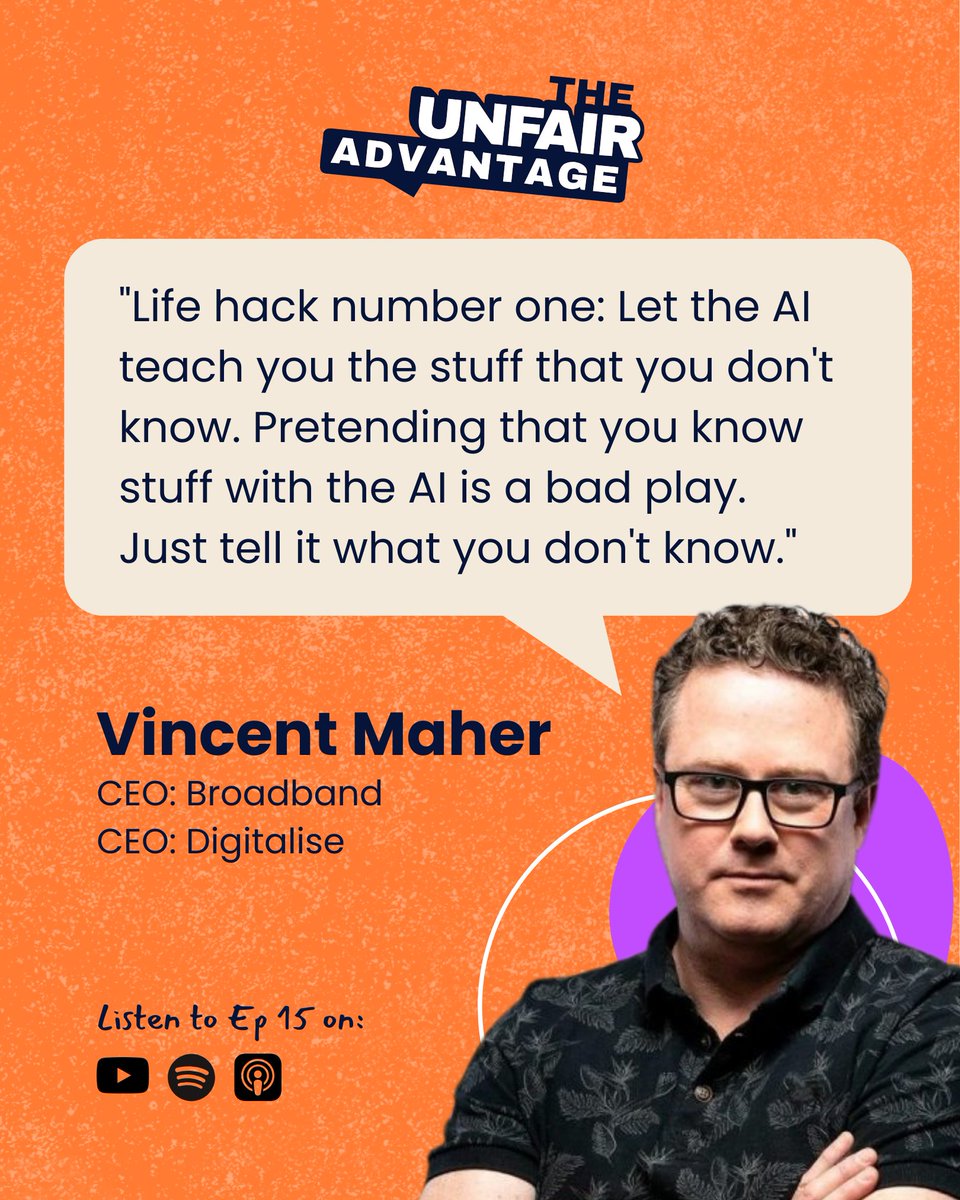 YOUKNOW_Tech's tweet photo. In Episode 15 of #TheUnfairAdvantage, Vincent joins Don and KJ to talk about "time compression," AI agents, and why pretending you know how to use AI is the exact thing holding you back.

Give the episode a listen here 👇

https://t.co/DzCHqqBrqv https://t.co/lSIIrqNiCt