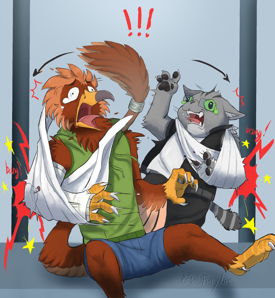 Farythefire's tweet photo. oops! ouchy- commission art for @the_shrimp_lord :3
#bird #cat #CommissionsArt https://t.co/7k0vAveaxQ