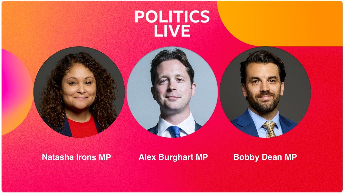 BBCPolitics's tweet image. On Monday's #PoliticsLive

Natasha Irons MP, Labour
Alex Burghart MP, Shadow Northern Ireland Secretary 
Bobby Dean MP, Liberal Democrat

12:15pm BBC Two bbc.in/3NHzBJb