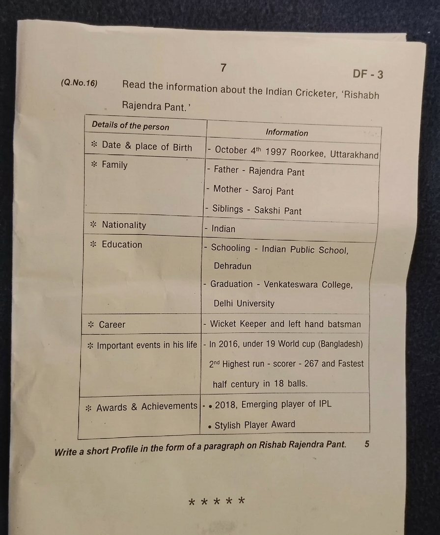 heishim_17's tweet photo. A Class X English Board Paper featuring a question about Rishabh Pant.

- The brand value of Sir Rishabh Pant 🥶🛐 https://t.co/urD1jq3g0M