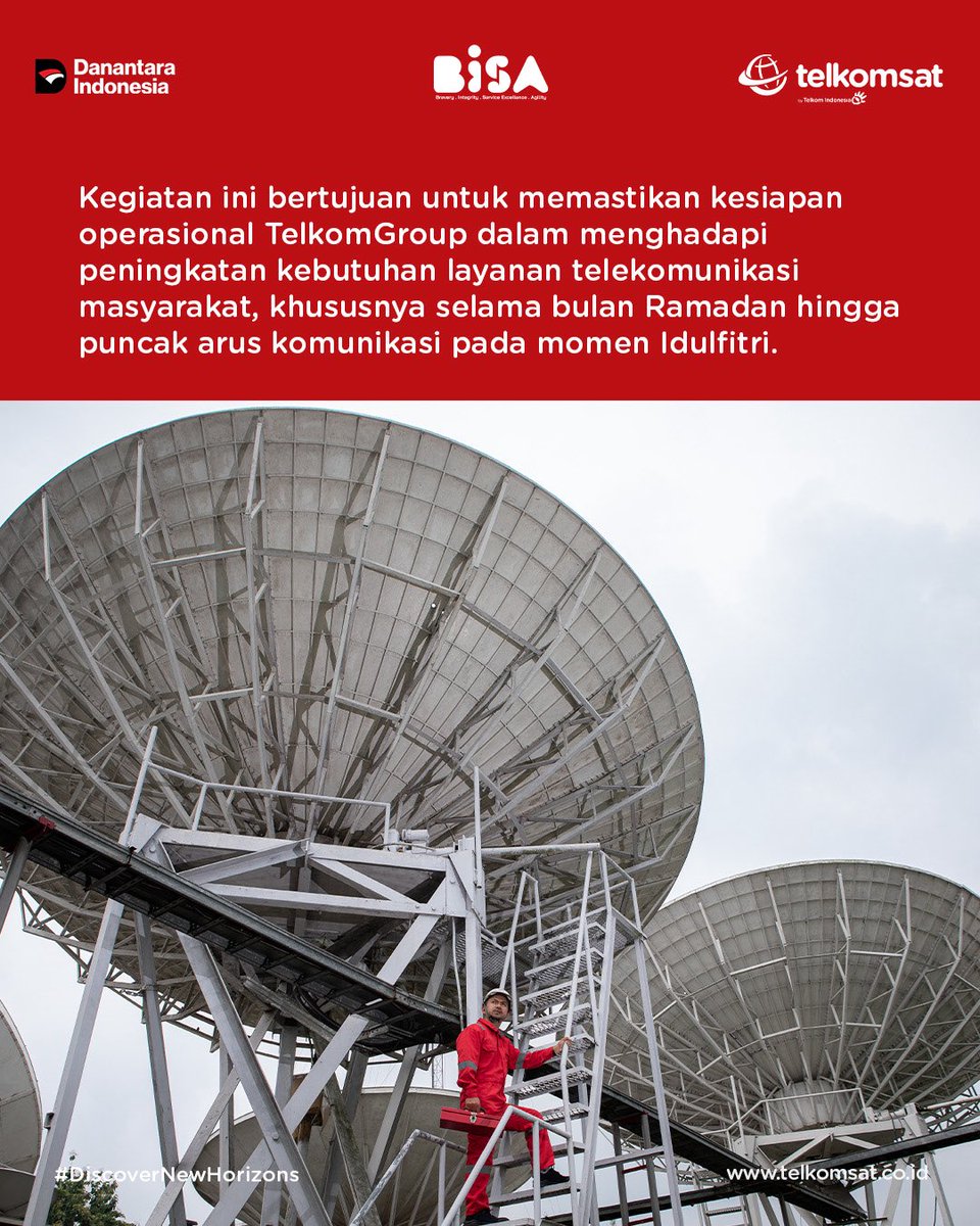 telkomsat's tweet photo. Dalam rangka mendukung kesiapan layanan TelkomGroup selama periode Ramadan dan Idulfitri 1447H, Telkomsat bersama dengan TelkomGroup menggelar Kick Off Posko RAFI. 

Kegiatan ini bertujuan untuk memastikan kesiapan operasional TelkomGroup dalam menghadapi peningkatan kebutuhan layanan telekomunikasi masyarakat, khususnya selama bulan Ramadan hingga puncak arus komunikasi pada momen Idulfitri.

Pada Posko RAFI 2026, Telkomsat menyiagakan 262 personel yang siaga selama 24 jam untuk melakukan monitoring layanan, penanganan gangguan, serta memastikan keandalan jaringan satelit tetap terjaga.

#DiscoverNewHorizons