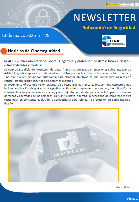 CTEAJE's tweet image. 📢Ya está disponible el Nº28 de la newsletter del Subcomité de Seguridad del @CTEAJE 
¡No te la pierdas!👇
mjusticia.gob.es/es/servicio-ju…