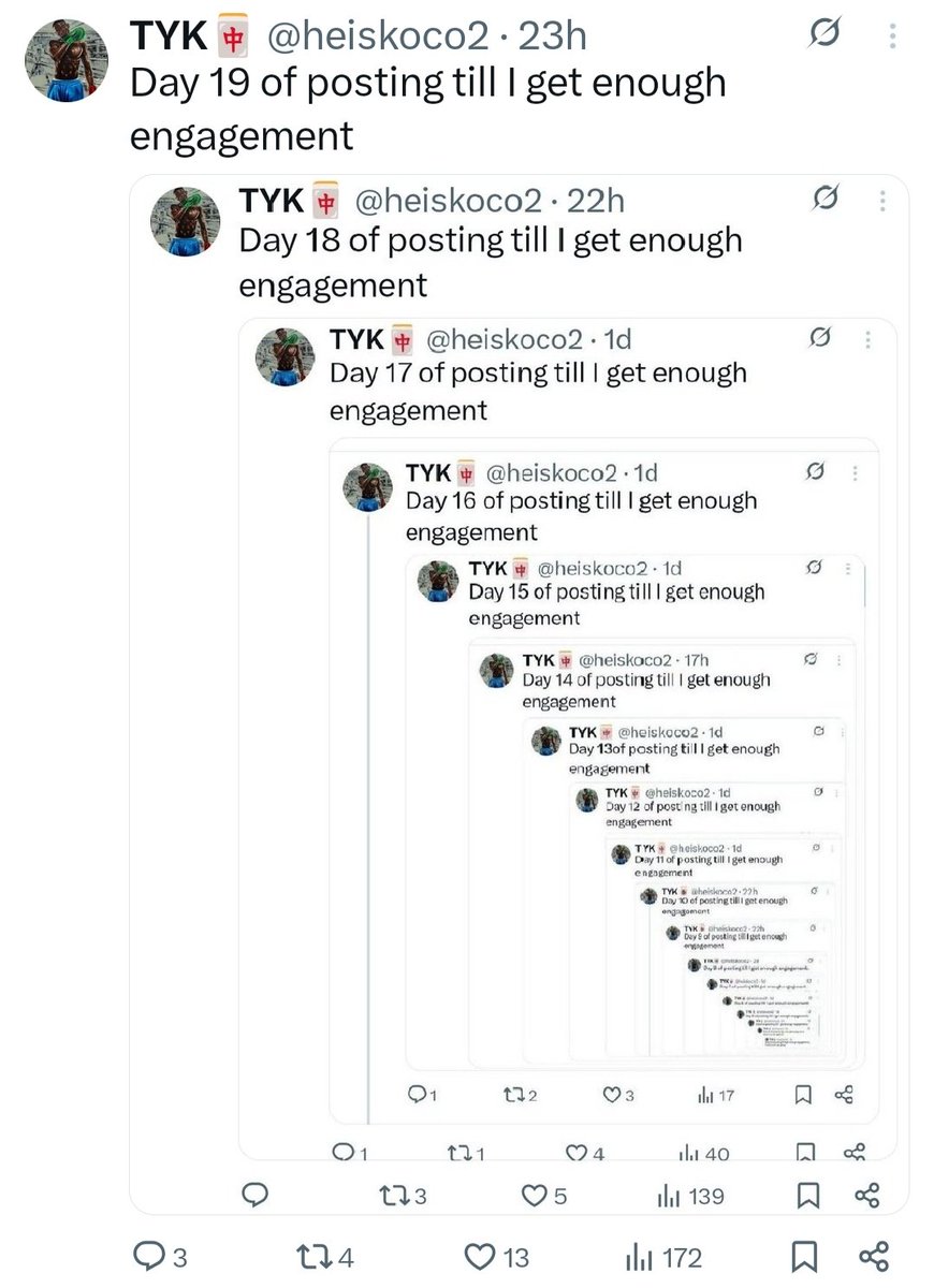 Day 20 of posting till I get enough engagement