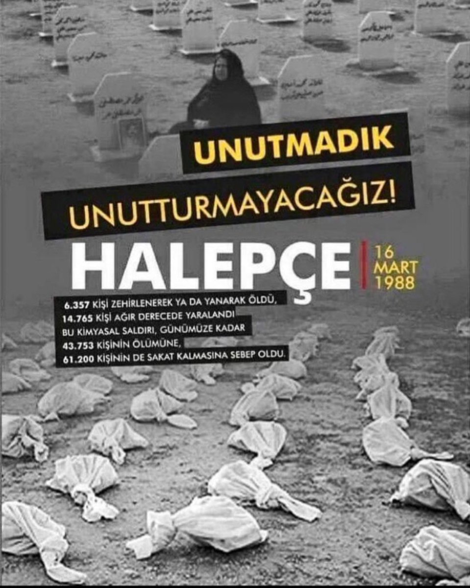 MuzafferrYldrm's tweet photo. #Halepçe yalnızca geçmişin acısı değil. Bugün de Rojava ve Rojhilat halkı katliam tehlikesiyle yüz yüze. Halepçe’yi anmak, sadece yas tutmak değil; benzer soykırımların bir daha yaşanmaması için hafızayı diri tutmaktır. 
Unutmadık, unutturmayacağız.
#HalepçeSoykırımı https://t.co/yqVsKY2RQg