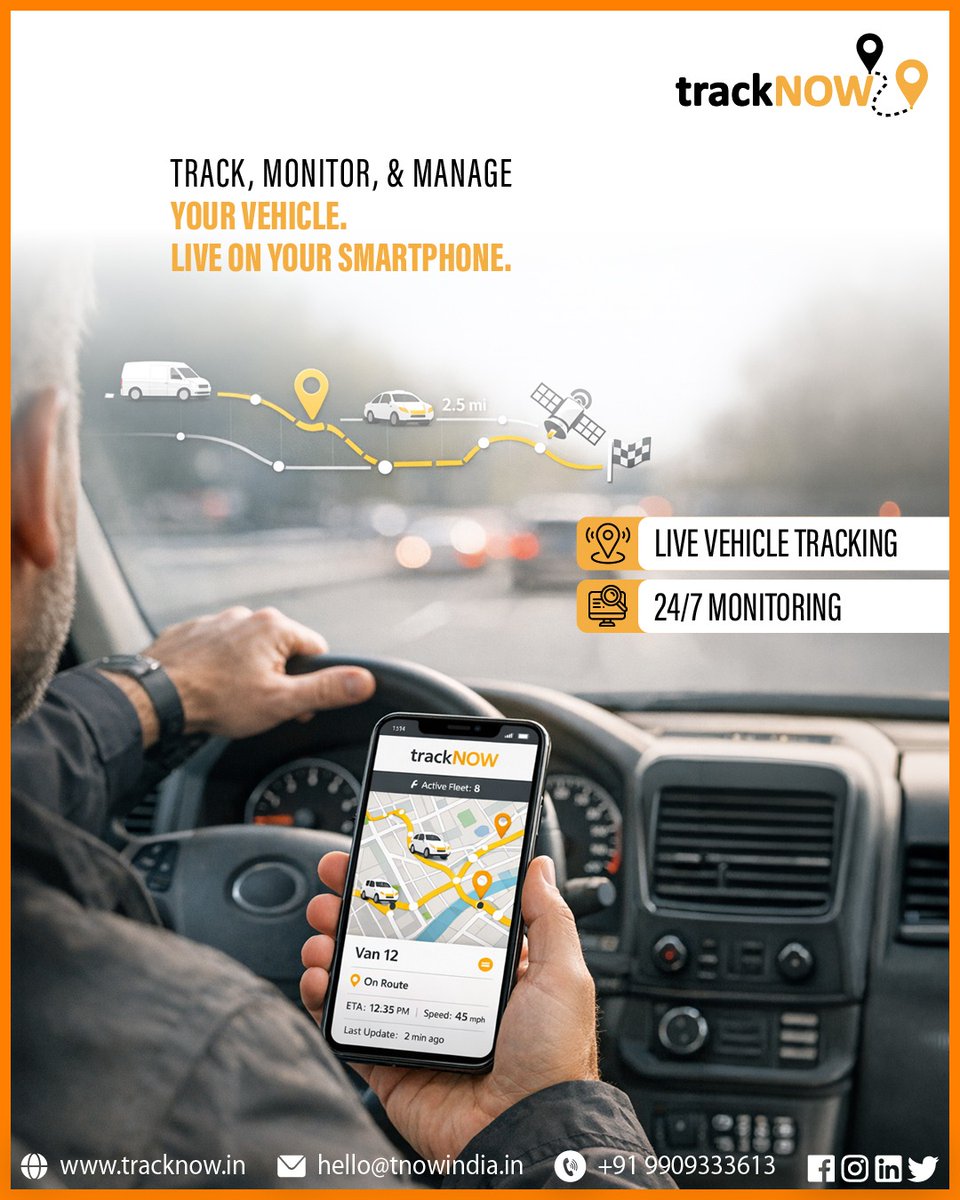 trackNOW_in's tweet image. Know where your vehicle is — anytime, anywhere.
With trackNOW, track, monitor, and manage your vehicles live on your smartphone with real-time updates and 24/7 monitoring.

📷 Get started with trackNOW today and take full control of your fleet.

#trackNOW #VehicleTracking