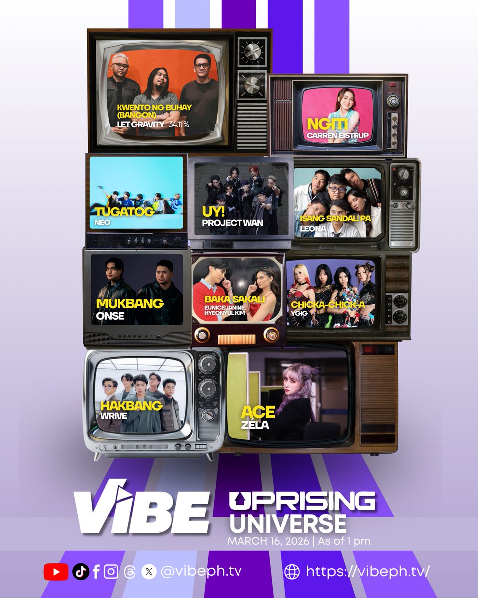 vibephtv's tweet photo. 🎶 VIBE: UPRISING UNIVERSE UPDATES 🎤
As of March 16 | 1 PM — Ang bawat rank ay patunay ng suporta ng fans. Kung naniniwala ka sa fave mo, iparamdam mo ang fan power mo sa leaderboard! 💜⚡ https://t.co/WS2xNrpLX2