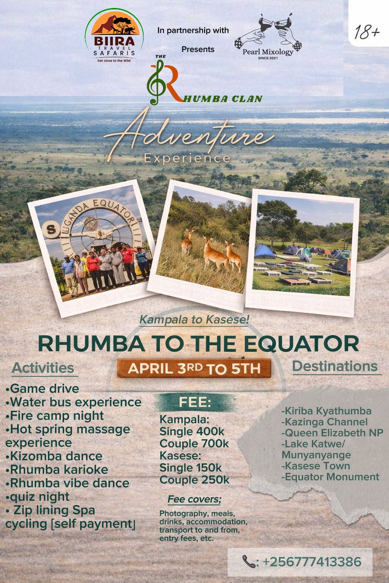BiiraSafaris's tweet photo. @Uganda_Expozed We have a trip to Uganda's globally recognized district ,Kasese from 3rd to 5th April. You are all welcome to join us on this adventure https://t.co/buN0vKrkZb