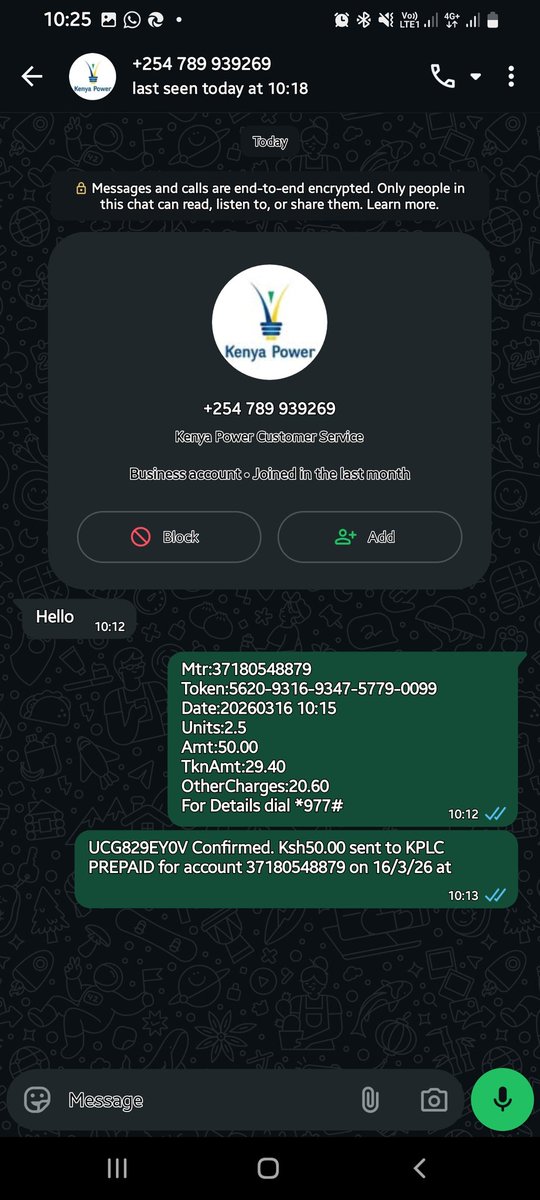 Loich00's tweet photo. @KenyaPower_Care Is 0789939269 a listed Kenya Power Customer Service No? 
Why ask me to rebuy tokens yet there is an existing unutilised purchase?
What do you want the Mpesa Message for?
Mangai, https://t.co/zXBS3WcdxF