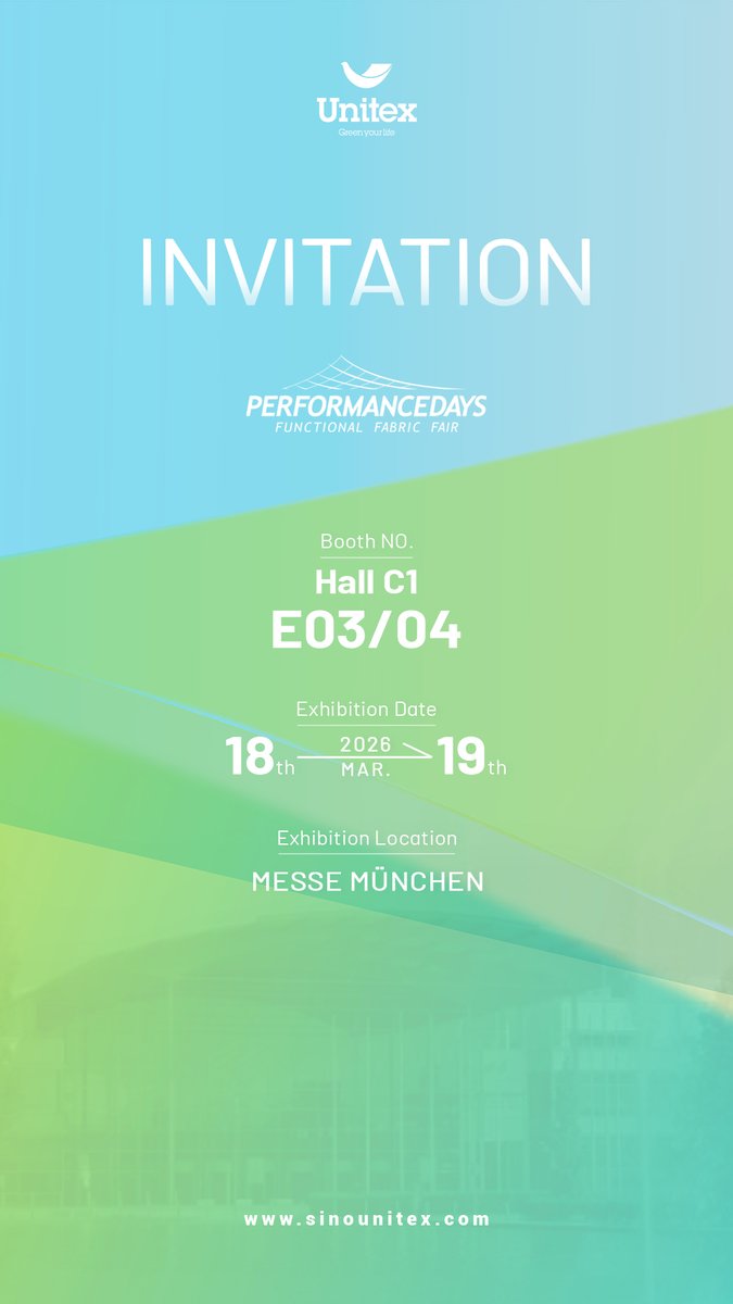 UnitexTech's tweet photo. See you at @PerformanceDays in Munich! 🌟
Discover our new collections:

🏃‍♀️ COOLMAX CloakFX™
✨ Water Brushing
☁️ Chill Scuba

Come  and join us to explore more 👀

📍 Messe München
📅 March 18–19, 2026
📌 Hall C1, Booth E03/04

#PerformanceDays #COOLMAX #ChillScuba https://t.co/6p0nWpd99e