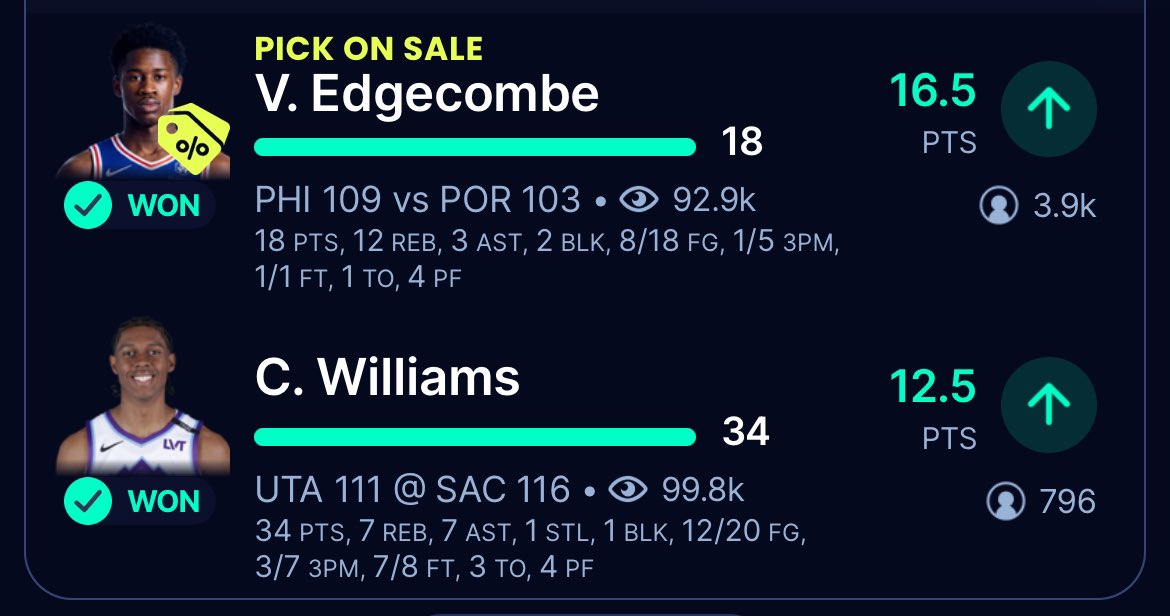 trevgotapick's tweet image. SLPR DISCT DONT MATTA😈

• V.J. Edgecombe O 29.5 PRA✅✅✅
(-114 @ NV) v #NetsWorld 

May or may not have passed out, VIP had a day recap otw, collier 🪝 the free play lotto by 1 PRA WOW 🤯 (VAN ml 2/3ed y’alls CBB 3 man too thts parlays)