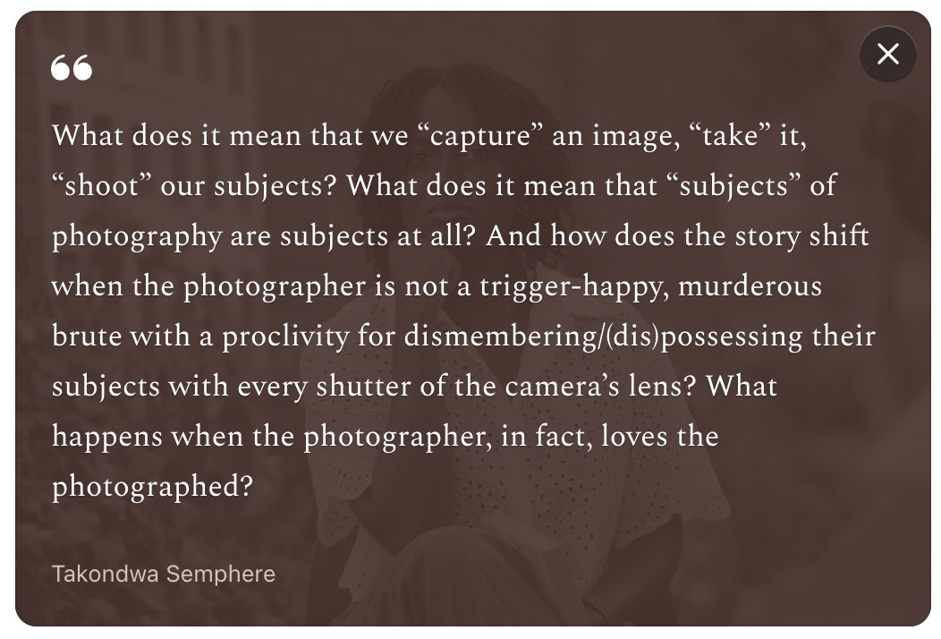 What happens when the photographer loves the photographed? 

Read my new essay here: open.substack.com/pub/takondwa/p…