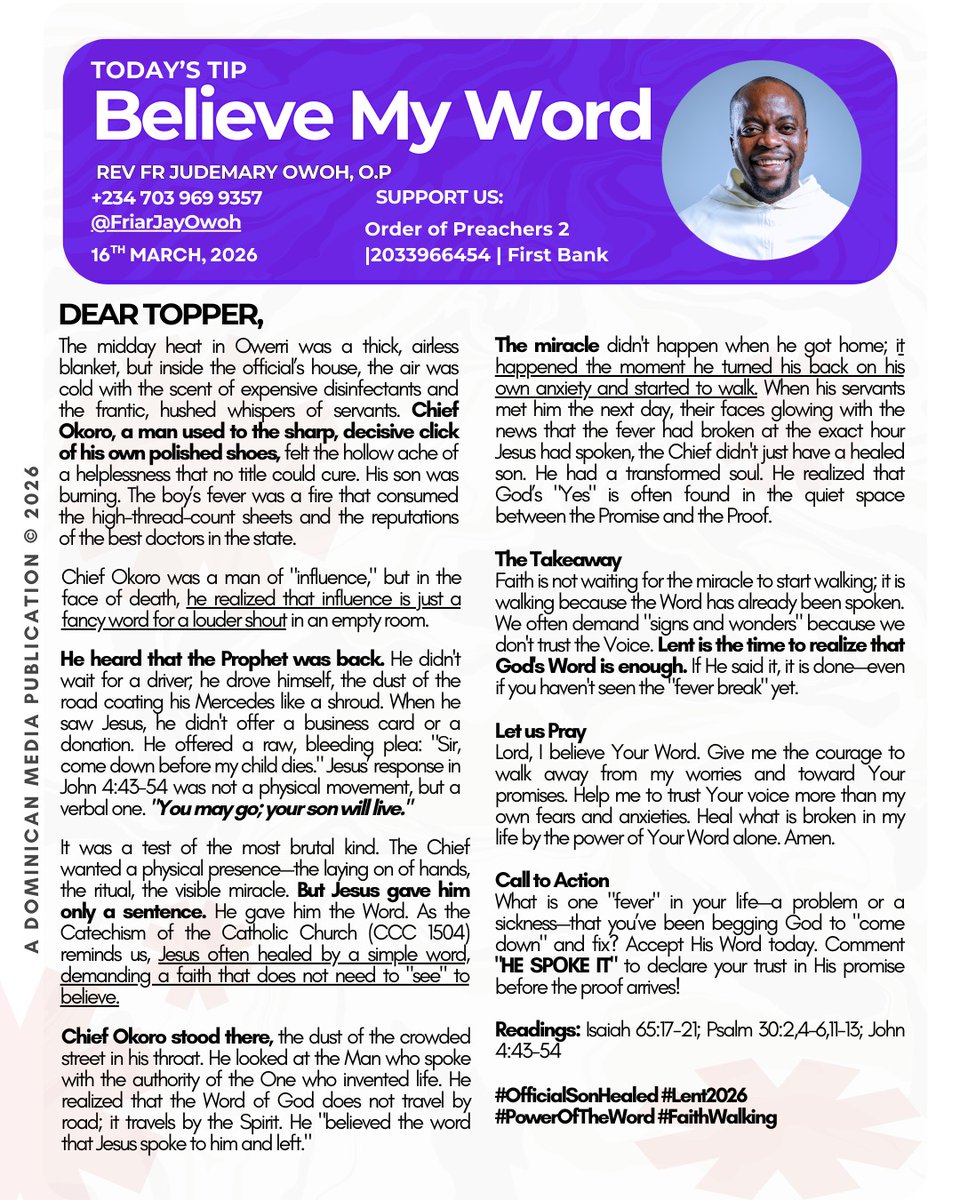 FriarJayOwoh's tweet image. Dearest one,
God's word does not return to Him without accomplishing what it is sent to do. If He says it, it is settled. HE SPOKE IT.
YT - youtu.be/fHfhH3p1m1U?si…
#CatholicX #FriarJay #DominicanMedia #Monday