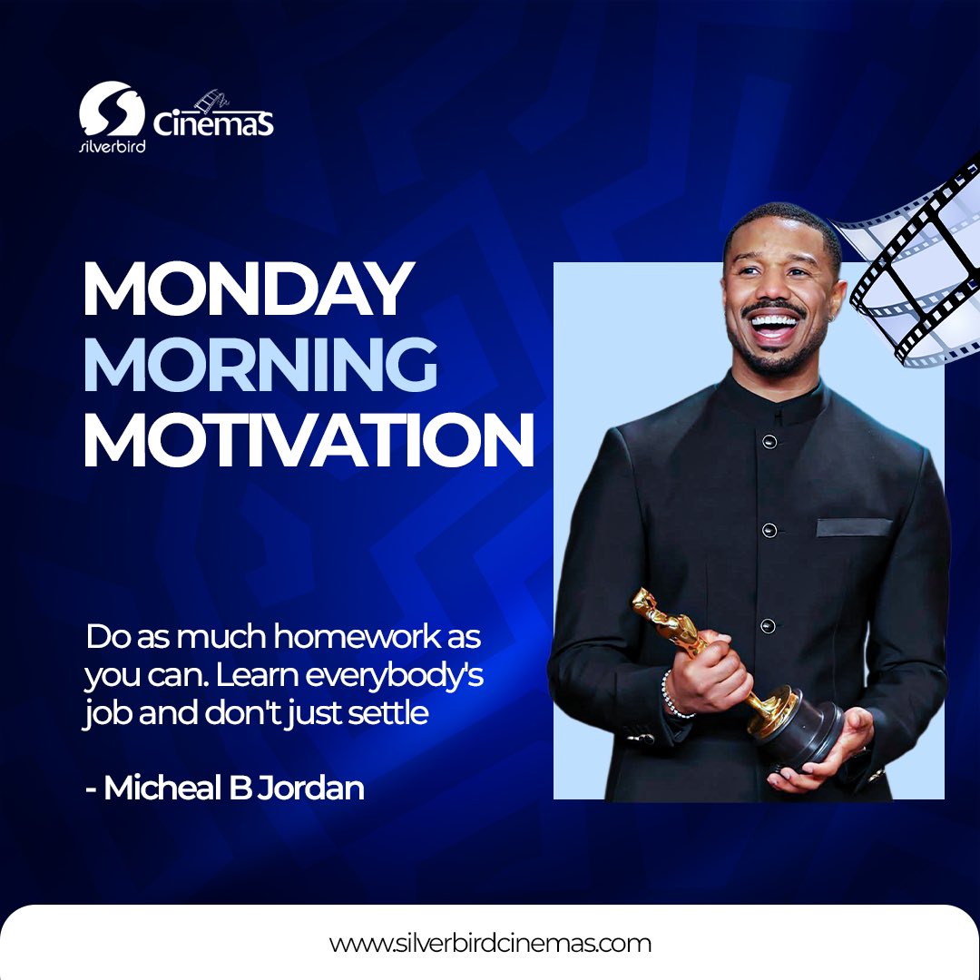 SilverbCinemas's tweet image. Let’s start the week strong &amp;amp; focused. 

Today’s motivation comes from Oscar award-winning actor Michael B. Jordan, a reminder that success is built through hard work, &amp;amp; believing in your vision. 

#MondayMotivation #SilverbirdCinemas #KeepPushing #michealbjordan #oscar