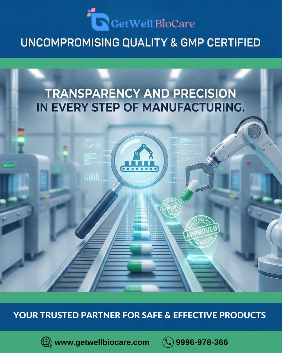 getwellbiocare's tweet image. Precision-driven, GMP-certified manufacturing you can trust.

#GMPManufacturing #PrivateLabel #Nutraceuticals #GetwellBiocare