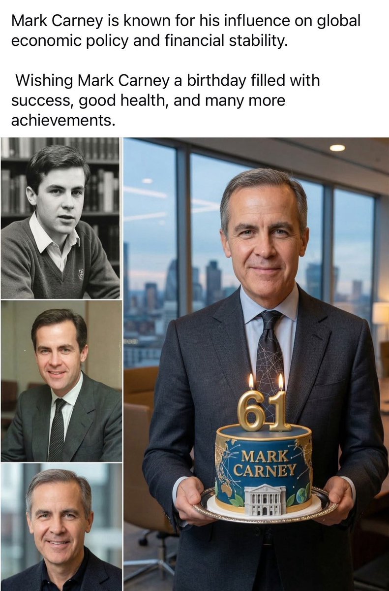 Happy Birthday Sir PM Mark J Carney 
The best leader in the new world . Like wine, according to this photo collage , attributes  get better with time 
Wishing you and your wife, family the best of love, peace, excellent  health , and happiness Sir..