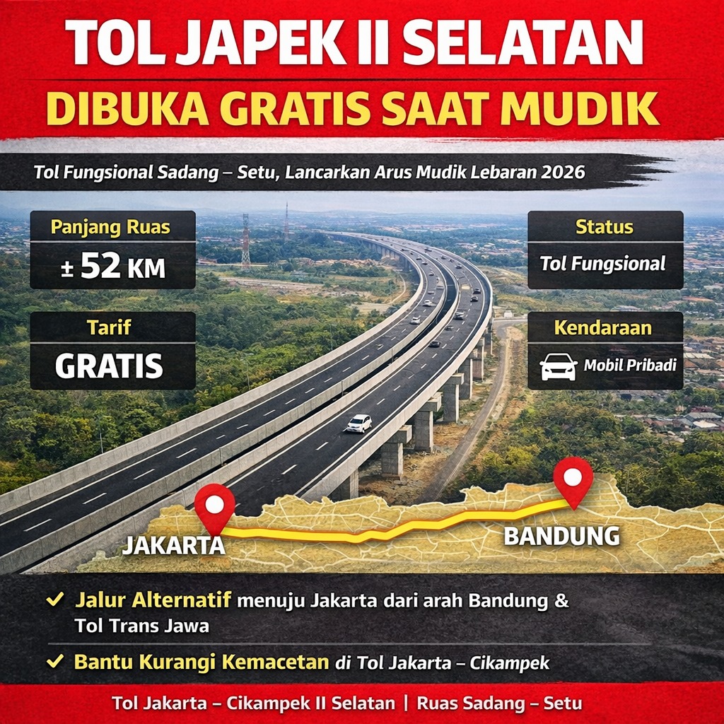 Tol Japek II Selatan gratis jadi jawaban buat yang pengen mudik lebih smooth dan bebas hambatan #AturWaktuMudik