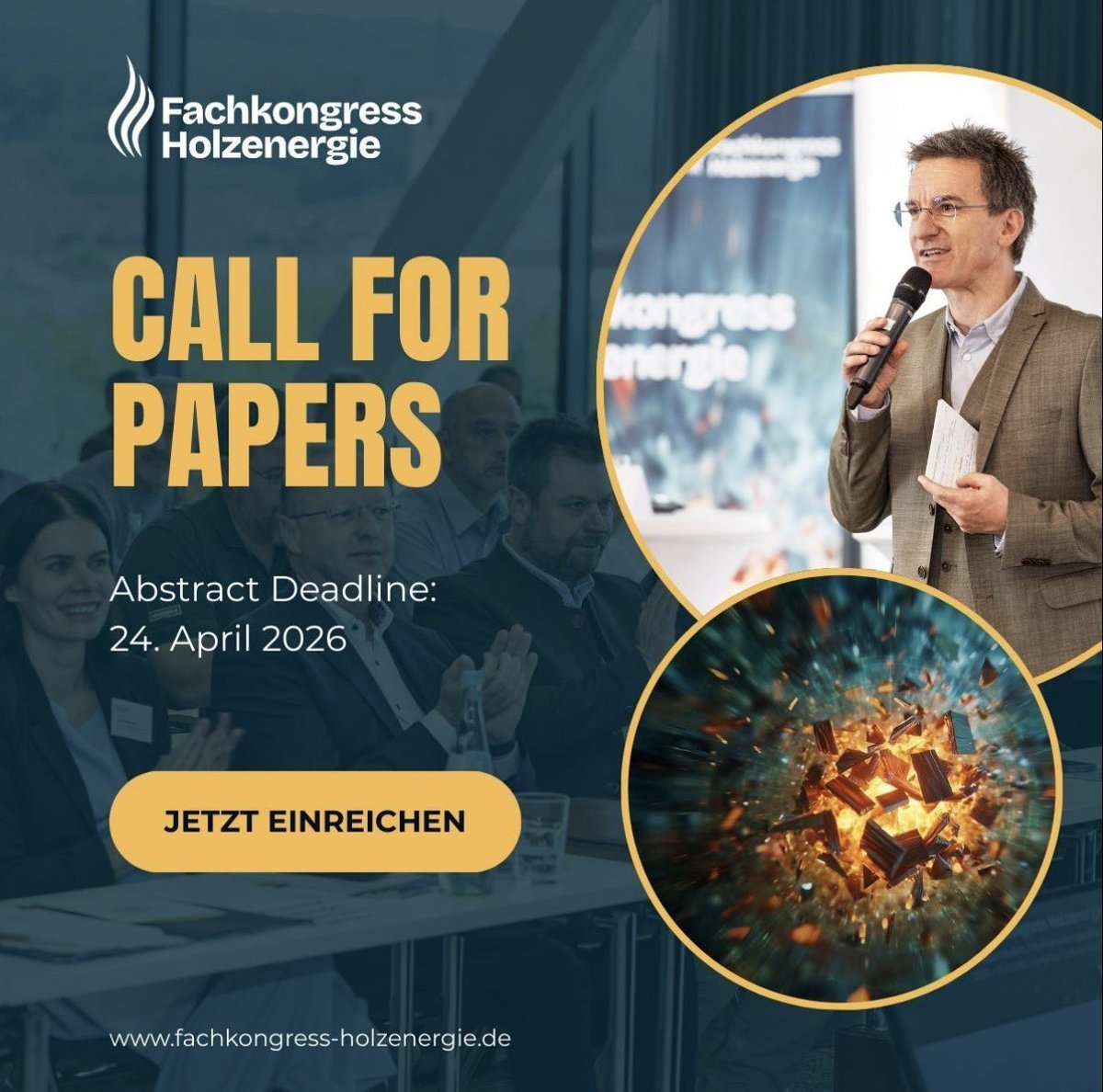cebcgraz's tweet photo. Fachkongress Holzenergie 2026

Call for Papers geöffnet!

Gestalten Sie das Programm des 26. Fachkongresses Holzenergie aktiv mit.
Unter dem Motto „Erneuerbar.Verlässlich.Wirkungsvoll. | Holzenergie mit Zukunft“ suchen wir Beiträge aus Praxis, Wissenschaft und Wirtschaft.

📍 Congress Centrum Würzburg
 📅 29.–30. September 2026
⏳ Abstract-Einreichung bis 24. April 2026

Gesucht werden u. a. Beiträge zu:
- politischem und rechtlichem Rahmen für Energie aus Holz
- kommunaler Wärmeplanung sowie Best-Practice-Beispielen
- Transformation der Wärmeversorgung: digitale und KI-gestützte Wärmesysteme
- Konzepten zur Emissionsminderung und Effizienzsteigerung
- neuen Geschäftsmodellen im Holzenergiemarkt

Auch Start-ups sind ausdrücklich willkommen.

Jetzt Abstract einreichen: https://t.co/JCFLedBhqm

Veranstaltet wird der diesjährige Fachkongress wieder gemeinsam mit der Fachagentur Nachwachsende Rohstoffe e.V. (FNR)

#Holzenergie26 #Bioenergie #CallForPapers #Wärmewende #Energiepolitik #PolitischerRahmen #BiomasseInnovation #CarbonManagement #Hybridsysteme