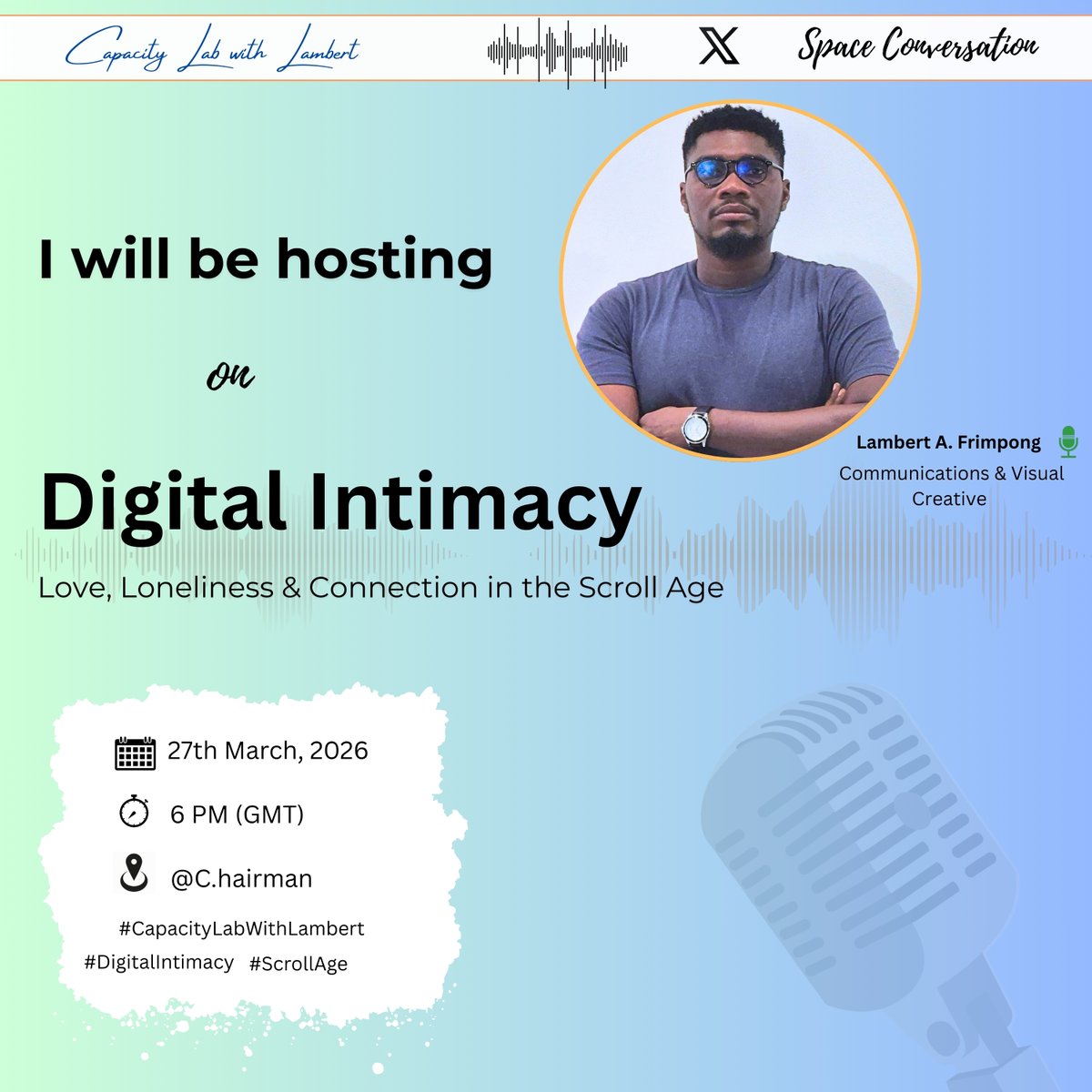 LAMBERTICON's tweet photo. In the age of endless scrolling, are we more connected or more alone? 🤔
Join me as I host a powerful X Space on Digital Intimacy: Love, Loneliness &amp; Connection in the Scroll Age.
🗓️ Mar 27 |
⏰ 6PM GMT

#DigitalIntimacy #ScrollAge #CapacityLabWithLambert https://t.co/SJ8v8BC1tG