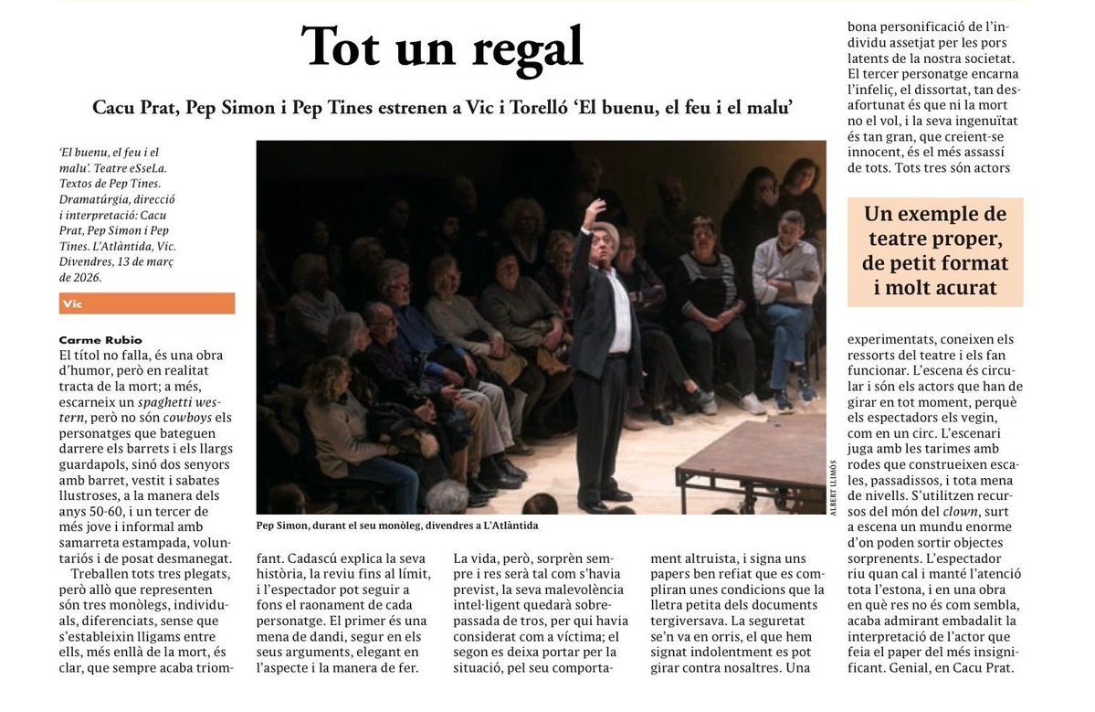 Encarem la setmana molt contents pel que hem viscut aquests dos dies d'estrena i llegir aquesta bona crítica de la Carme Rubio al <a href="/el9nou/">El 9 Nou</a> 😍😍😍
Ens esperona a tirar endavant i mirar de trobar noves oportunitats per mostrar el nostre treball.
Moltes gràcies! ❤️