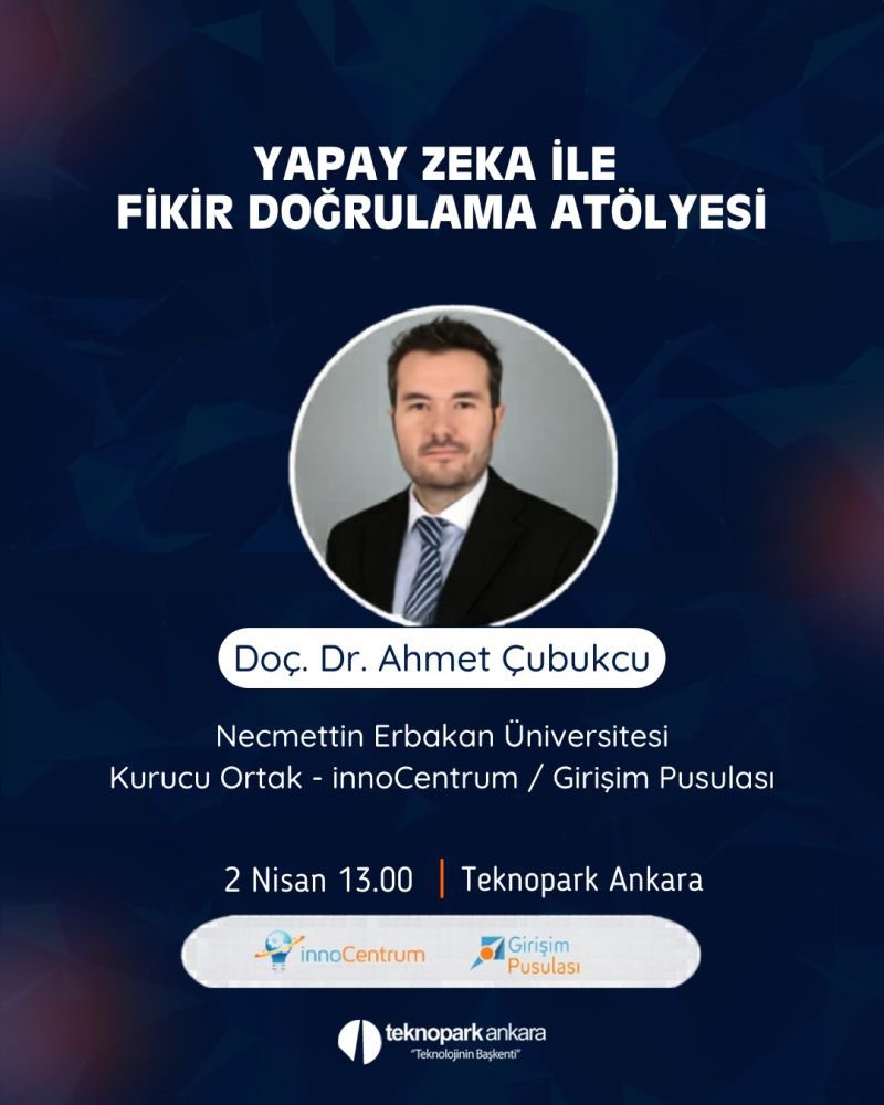 girisimpusula's tweet photo. Bir girişim fikrinin gerçekten işe yarayıp yaramadığını nasıl anlarsınız?
2 Nisan’da Teknopark Ankara, Girişim Pusulası ve innoCentrum iş birliğiyle düzenlenen Yapay Zeka ile Fikir Doğrulama Atölyesi’nde fikirler AI destekli yöntemlerle test edilecek.
 #TeknoparkAnkara #mvp https://t.co/HZ8cpXhE4M