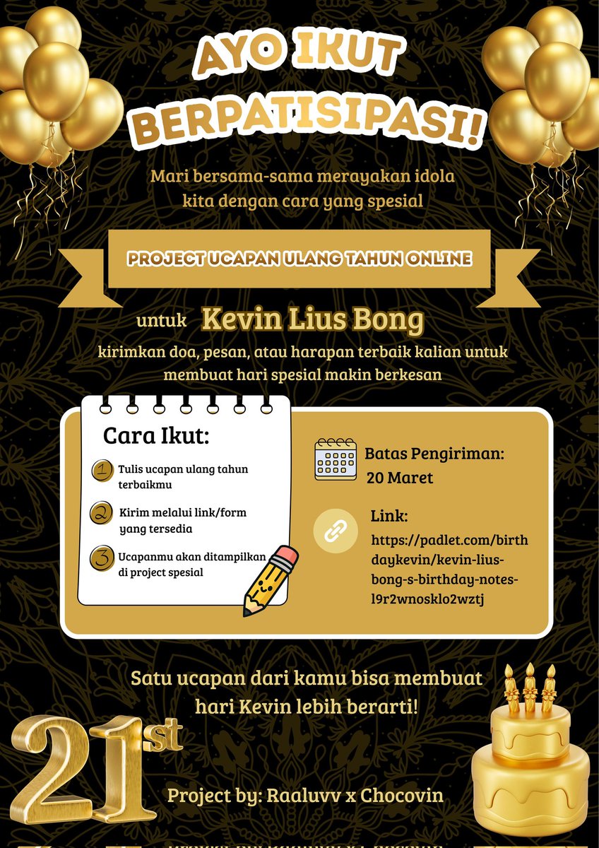 RaaLuvv23's tweet photo. Ayo bersama-sama rayakan hari spesial Kevin dengan ucapan serta do'a terbaik dari kalian🤍✨
Birthday project by Chocovin x Raaluvv
#imkevin
#kevinliusbong
#kevmistry
#kevincoc https://t.co/UmQqf4vEus