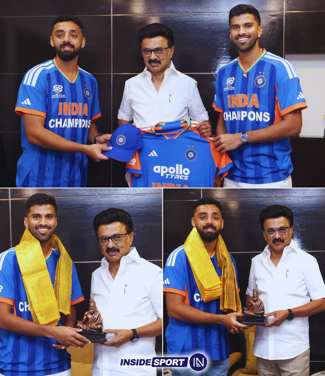 InsideSportIND's tweet image. Tamil Nadu CM MK Stalin meets India's spin twins Washington Sundar and Varun Chakaravarthy 🤩

#IndianCricket #WashingtonSundar #VarunChakaravarthy #CricketTwitter