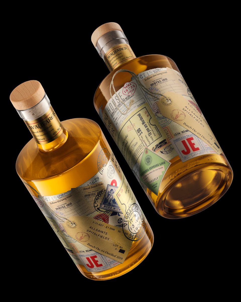 packagings's tweet image. The Wayfarer #rum - The label is built as a layered collage of #travel artifacts, #traintickets, passport stamps, luggage tags, and handwritten notes, creating the impression of memories collected across different journeys.

packagingoftheworld.com/2026/03/the-wa…

#labeldesign by Gabby Braver