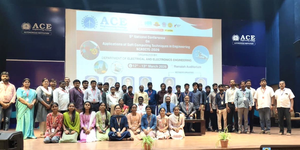 ace_engg's tweet photo. The Department of EEE, ACE Engg. College successfully organized the 5th National Conference on Applications of Soft Computing Techniques in Engg, providing a platform for researchers, academicians, and students to share ideas &amp; innovations.

#NCASCTE2026
#Research
#Innovation https://t.co/ZFs48z7jlE