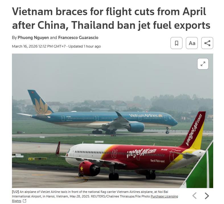 ❌การบินพลเรือนเวียดนาม เผยสายการบินต่างๆอาจต้องปรับลดเที่ยวบินตั้งแต่ เม.ย.นี้เป็นต้นไปหลังจีนและไทย "งดส่งออกน้ำมัน" ทำให้สายการบินทั้งประเทศ เสี่ยงขาดแคลนเชื้อเพลิง

🔴เวียดนามต้องนำเข้าเชื้อเพลิงสำหรับเครื่องบินมากกว่า 2 ใน 3 ของความต้องการทั้งหมด มากถึง 60% มาจากจีนและไทย