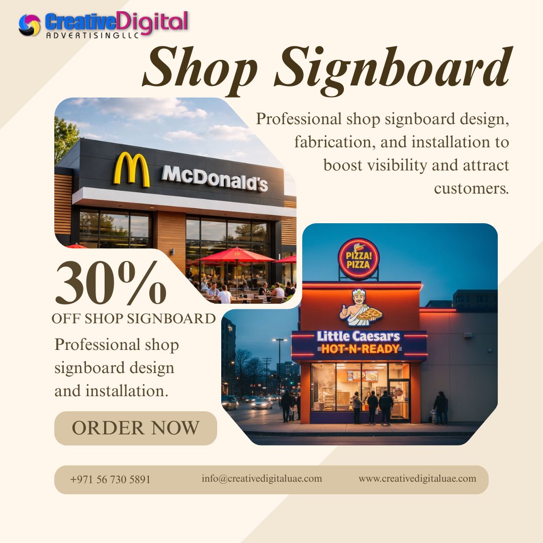 creativeadvtdxb's tweet image. Boost your business visibility with a professional shop signboard! From LED and 3D letters to custom acrylic designs, we create eye-catching signs that make your brand stand out day and night.

Call or WhatsApp: +971 56 730 589

#ShopSignboard #BusinessBranding #LEDSign