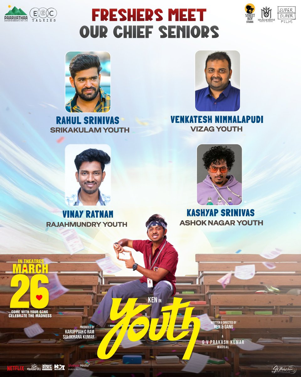 The Chief SENIORS Gang stepping in to cheer the #YOUTH Gang along with #LittleHearts team! ❤️🤘🏻🔥

<a href="/DirVassishta/">Vassishta</a> <a href="/mahaisnotanoun/">Venkatesh Maha</a> <a href="/storytellerkola/">Ravi Kiran Kola</a> #GopinathReddy <a href="/hasithgoli/">Hasith Goli</a> <a href="/RamAbbaraju/">Ram Abbaraju</a> #RahulSrinivas <a href="/V_Nimmalapudi/">Venkatesh Nimmalapudi</a> #VinayRatnam &amp; #KashyapSrinivas all set to join the #Youth