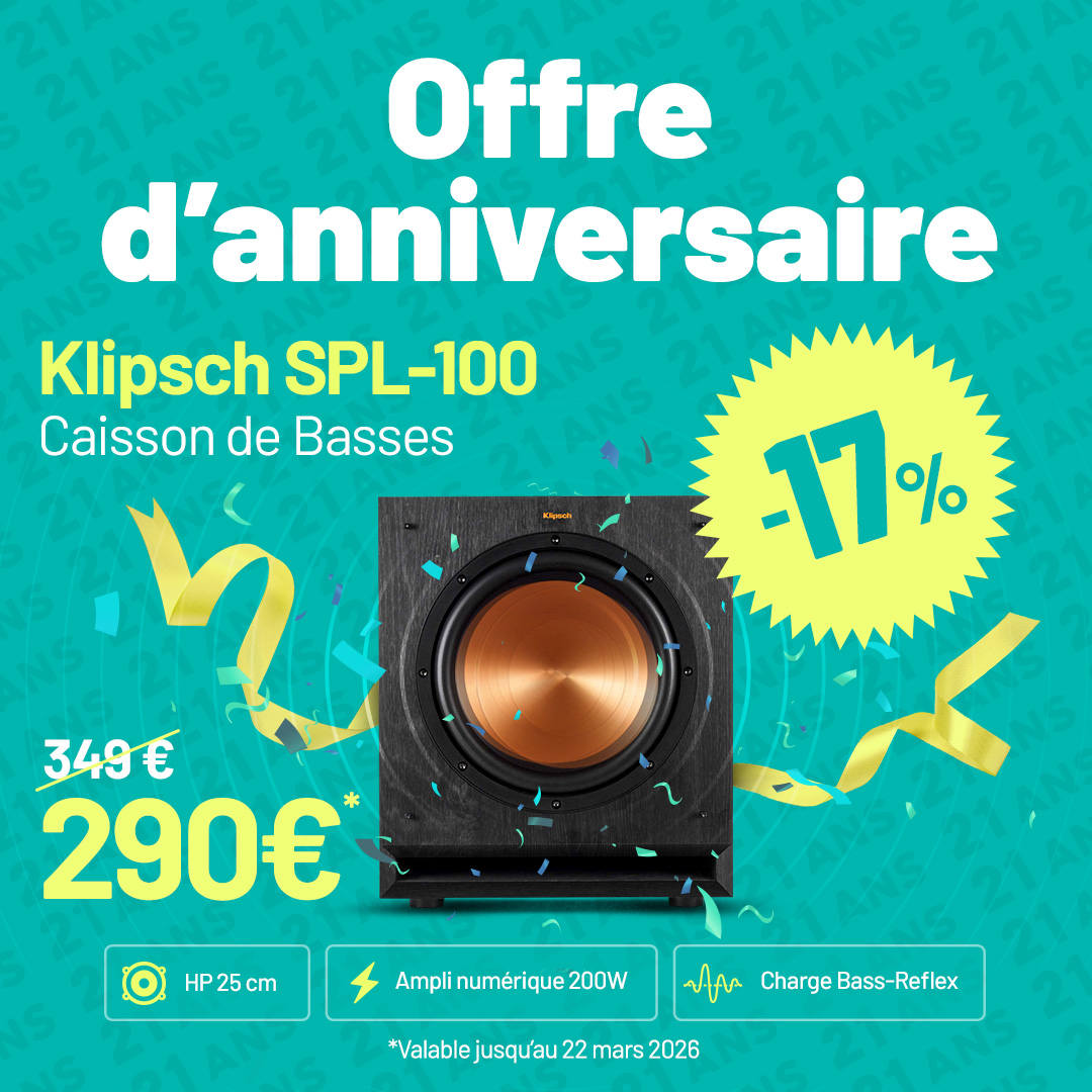 21 ans EasyLounge : Le deal de la semaine est là ! 🥳🔥

Faites trembler votre salon avec le Klipsch SPL-100 à 290€ au lieu de 349€ !

#EasyLounge21 #Klipsch #CaissonDeBasses #HomeCinema #BonPlan #HiFi